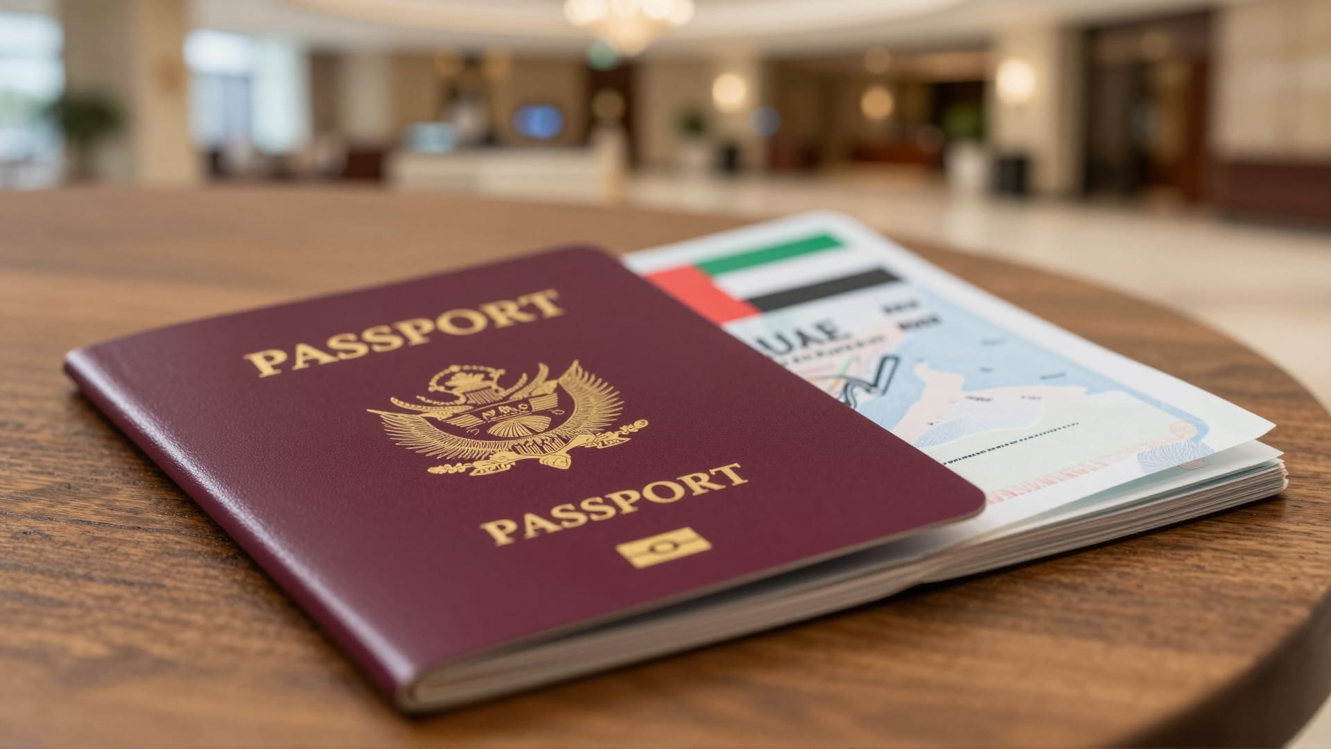 Passport and calendar on a hotel desk