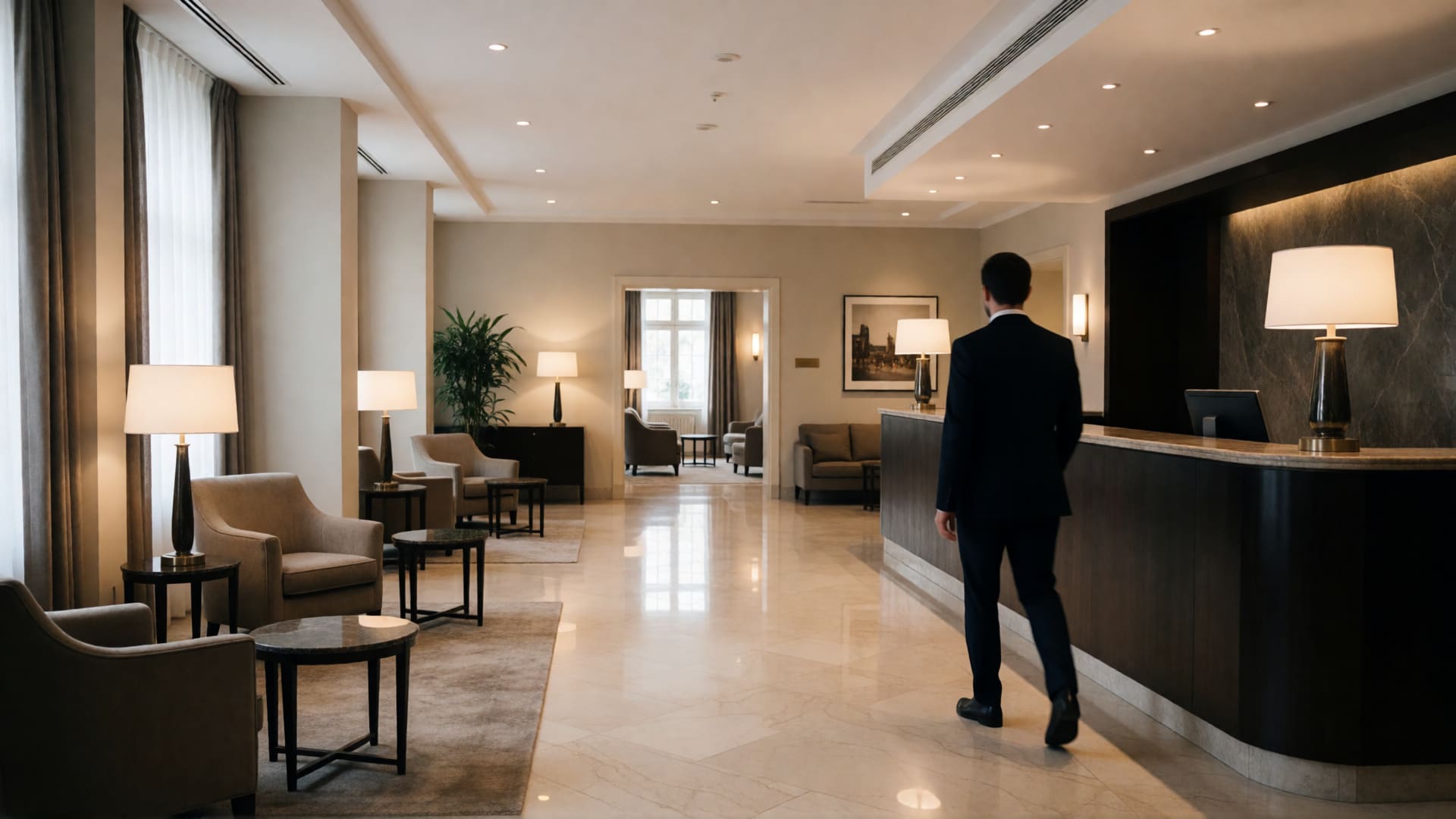 Man walking in Berlin hotel lobby