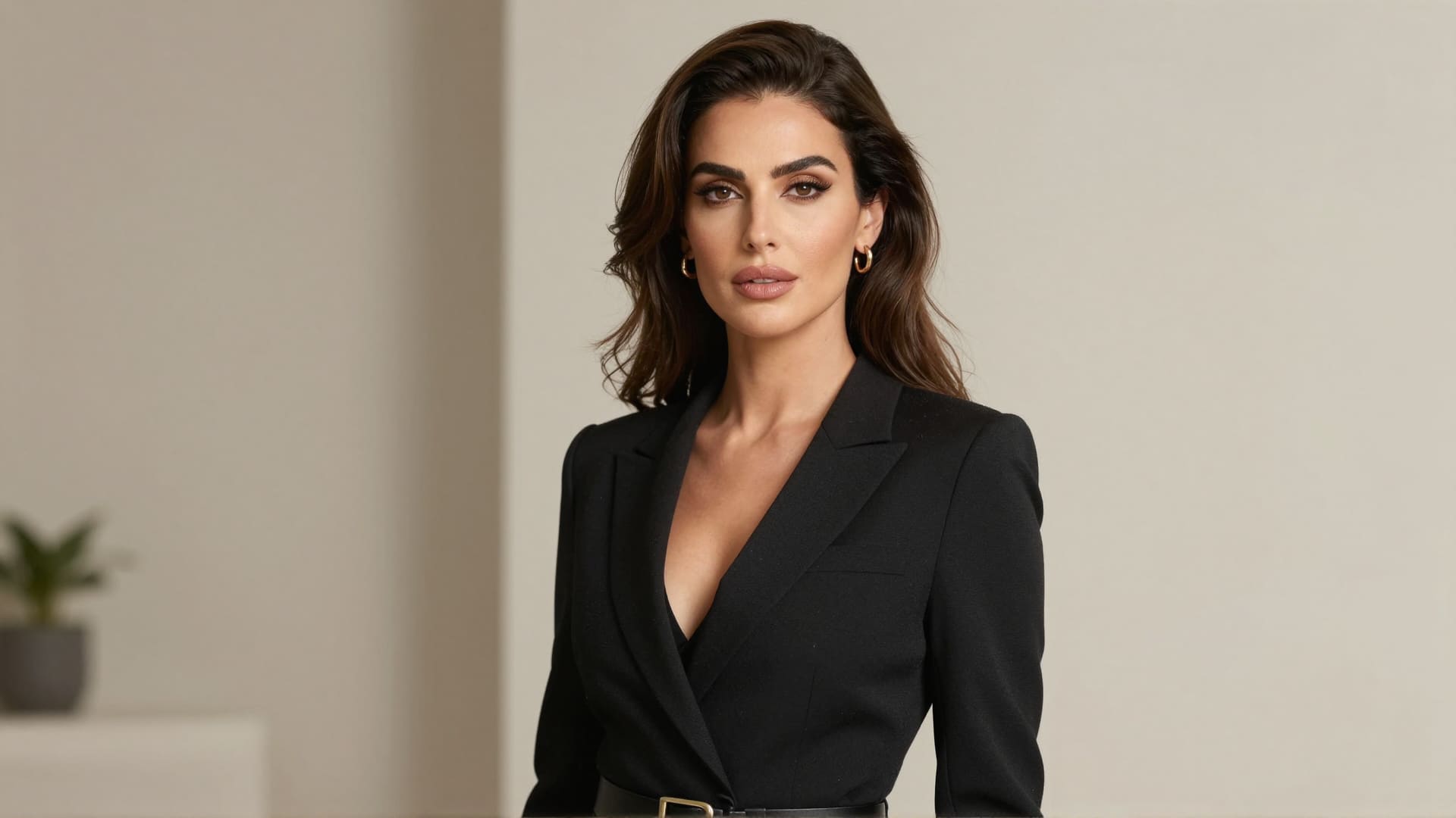 Woman in elegant dress by window in Dubai