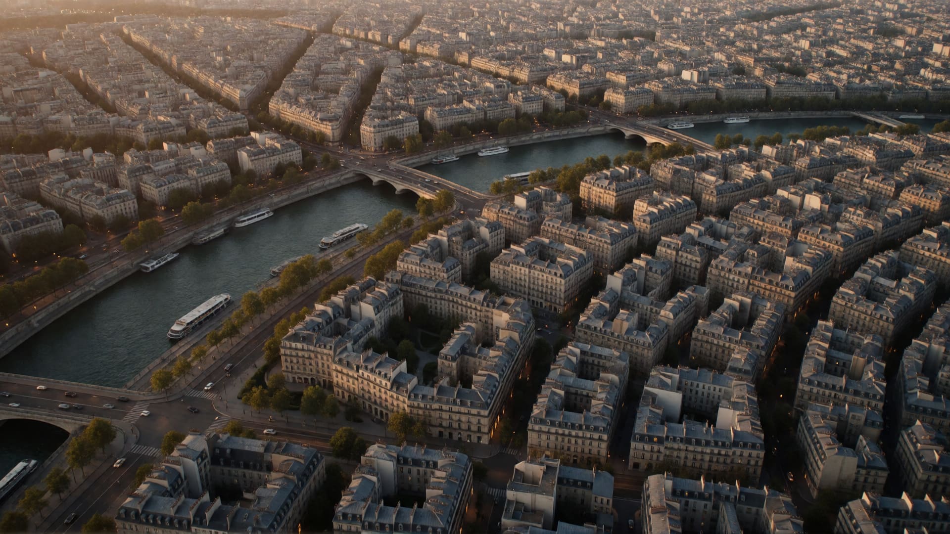 Paris cityscape at dusk showing the urban layout of the arrondissements