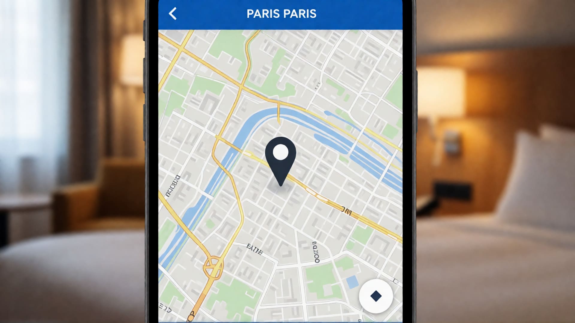 Smartphone map showing a location in Paris