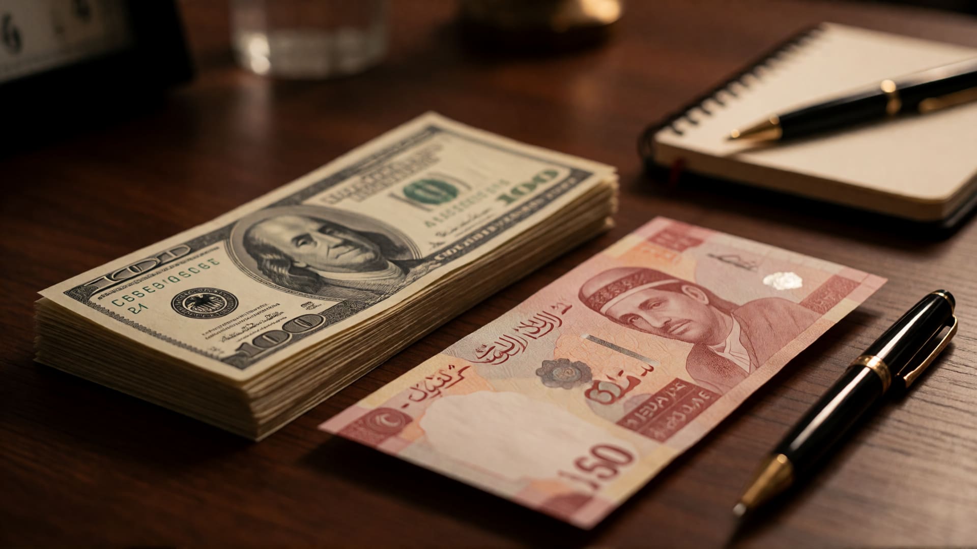 Cash and notebook on a table indicating payment agreement