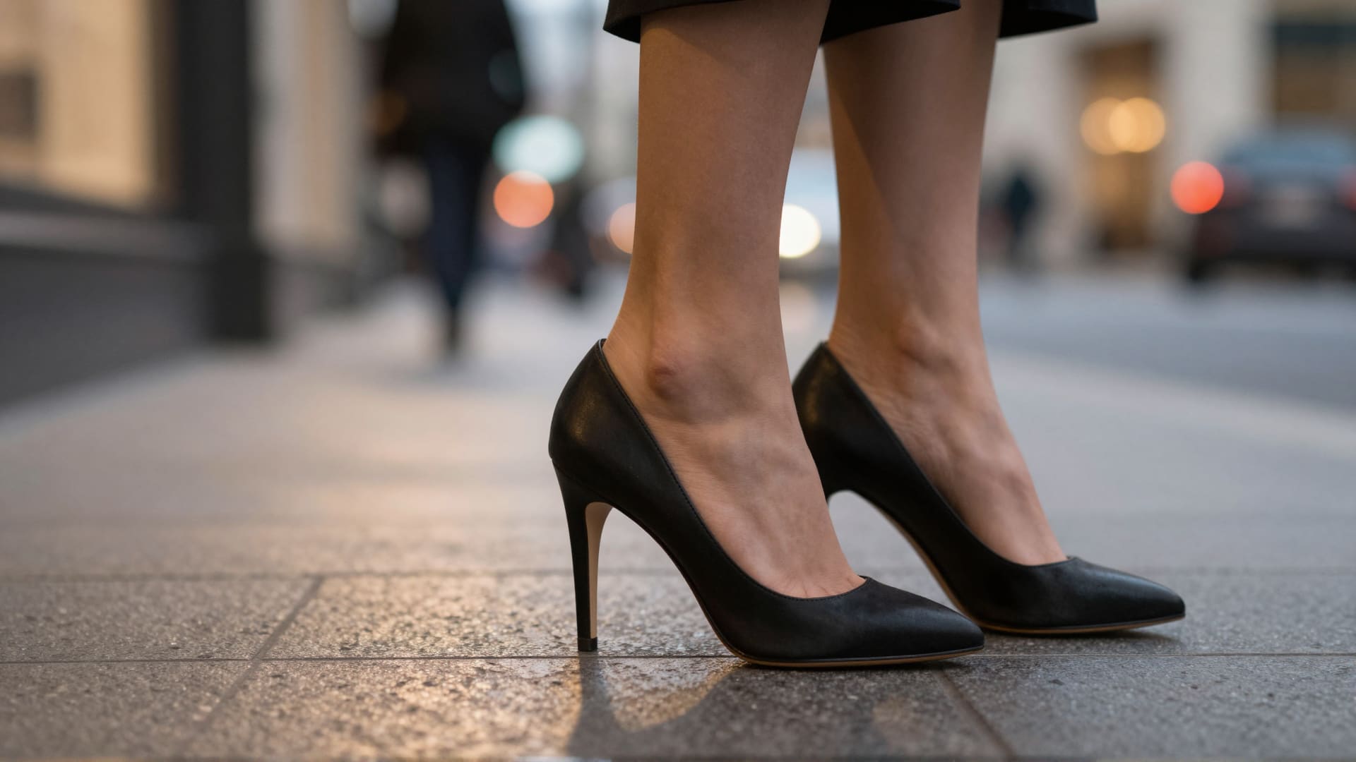 Woman in heels on a Berlin street at night